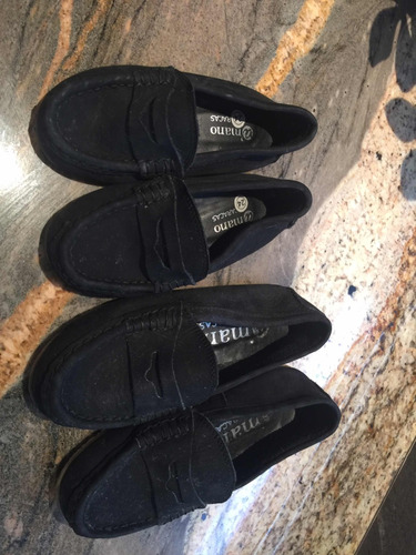 Mocasines Piel Gamusa Negro Niño 24 Y 28 Zapatos (v20)