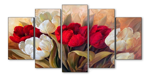 Cuadro Decorativo Moderno Tulipanes Pintura Jd-0096 Xl Quíntuple 150x80 Cm Sin Marco