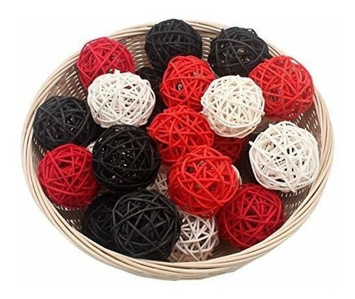 Juego De 15 Bolas Mixtas De Mimbre Negro Rojo Blanco De 2  P