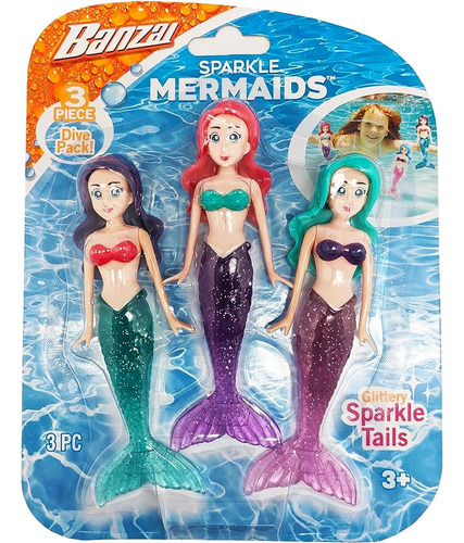 Banzai 3 Piezas Sparkle Mermaid Dive Toys - Colas Brillantes