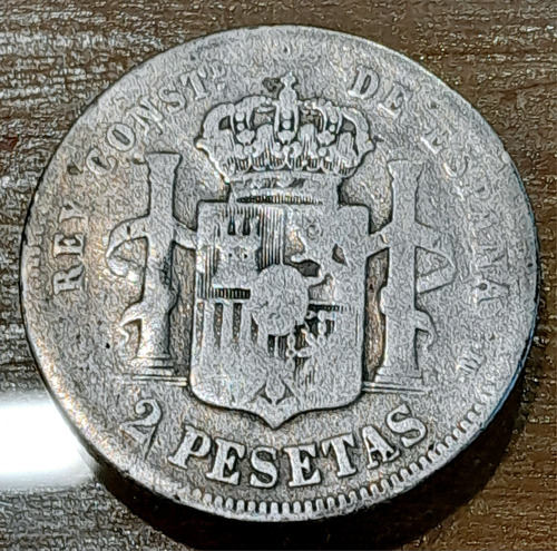 2 Pesetas 1879 Plata España Moneda Alfonso X||