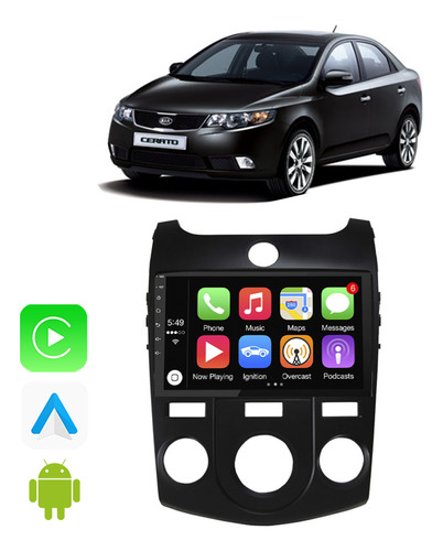 Central Multimidia Android Auto Cerato 2011 2012 2013 Waze Cor Ar Analógico Preto