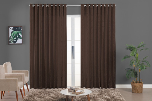 Cortina Jacquard 200 X 1,40 Altura Semi Blackout Sala/quarto Cor Tabaco