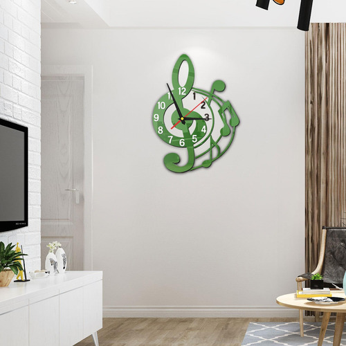 Reloj De Pared Silent Sweet Musical Diseño Verde
