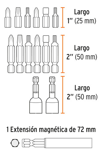 Caja Con 12 Juego De 47 Puntas Mixtas Largos 1' Y 2' En Estu