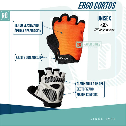 Imagen 2 de 10 de Guantes Ciclismo Bicicleta Ziroox Ergo Mtb Ruta Gel - Racer