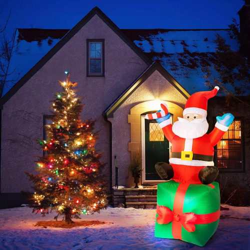 1.8m Inflable Navidad Navideño Papá Noel Con Regalos Luz Led