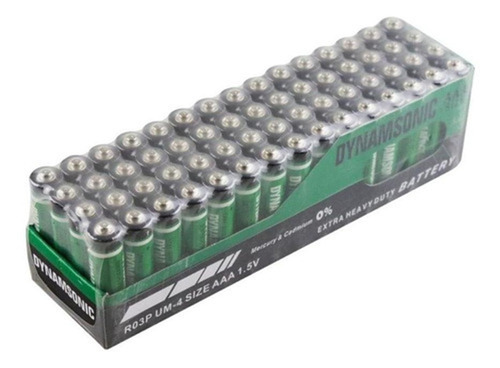 Pilas Baterias Dynamsonic Aaa Tamaño 1.5 Voltios Verde Paquete De 60 Unidades Extra Duración Um3