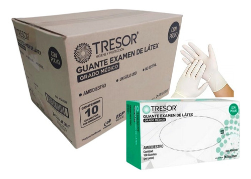 Guante De Látex Con Polvo Xs Tresor Pack 10 Unidades