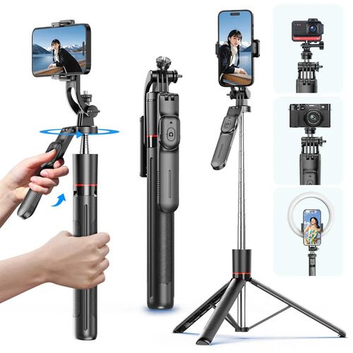 Trípode para Celular Extensible de 170 cm con Control Bluetooth, Rotación 360° y Rosca 1/4