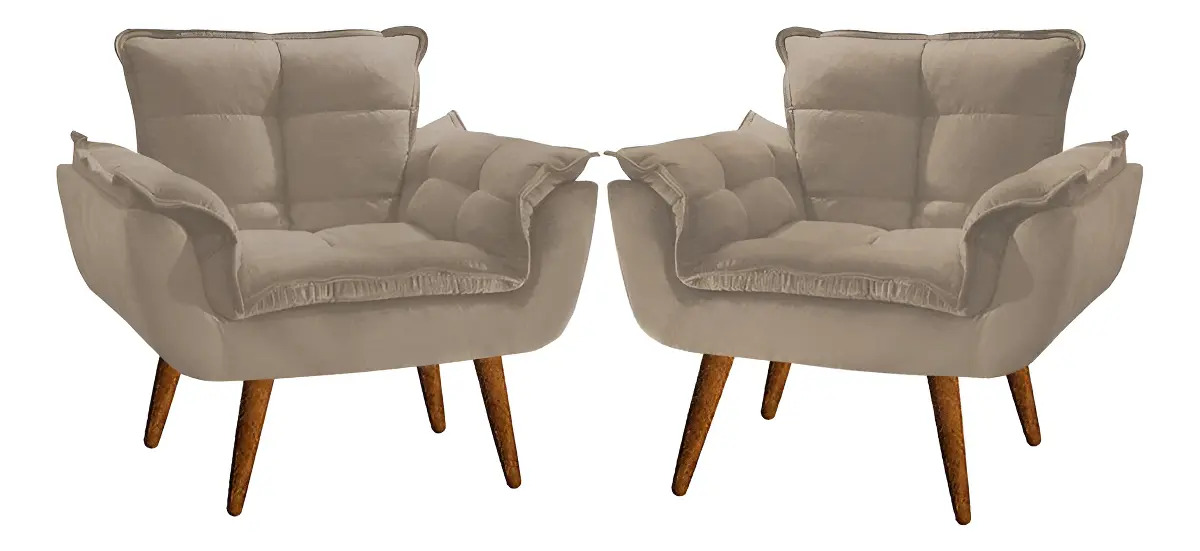Kit 02 Poltronas Decorativas Opala Suede Porto Decor Cor Capuccino