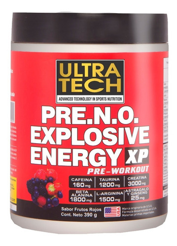 Pre Entreno Pre N.o. Explosive Energy Xp X 390 G Ultra Tech 30 Servicios Energía Para Entrenamientos Sabor Frutos rojos