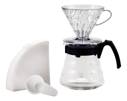 Kit Cafeteira Hario V60 Jarra Suporte Medidor + 40 Filtros 