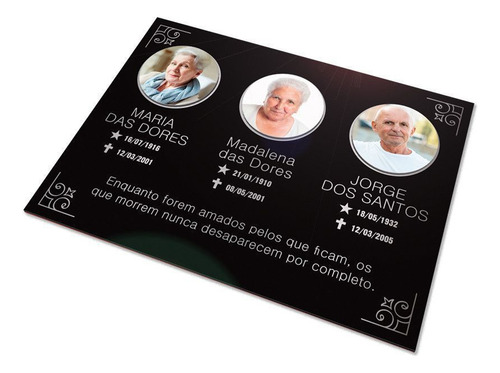 Placa De Túmulo 3 Pessoas Com Foto Redonda 40x30 Acm Preta