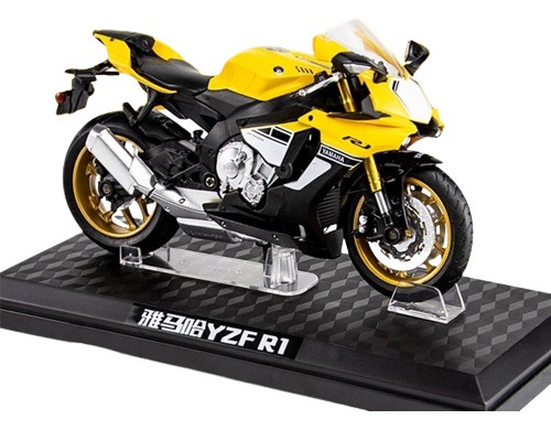 Moto Yamaha Yzf R1 Miniatura 1:12 Con Base, Llavero, Casco