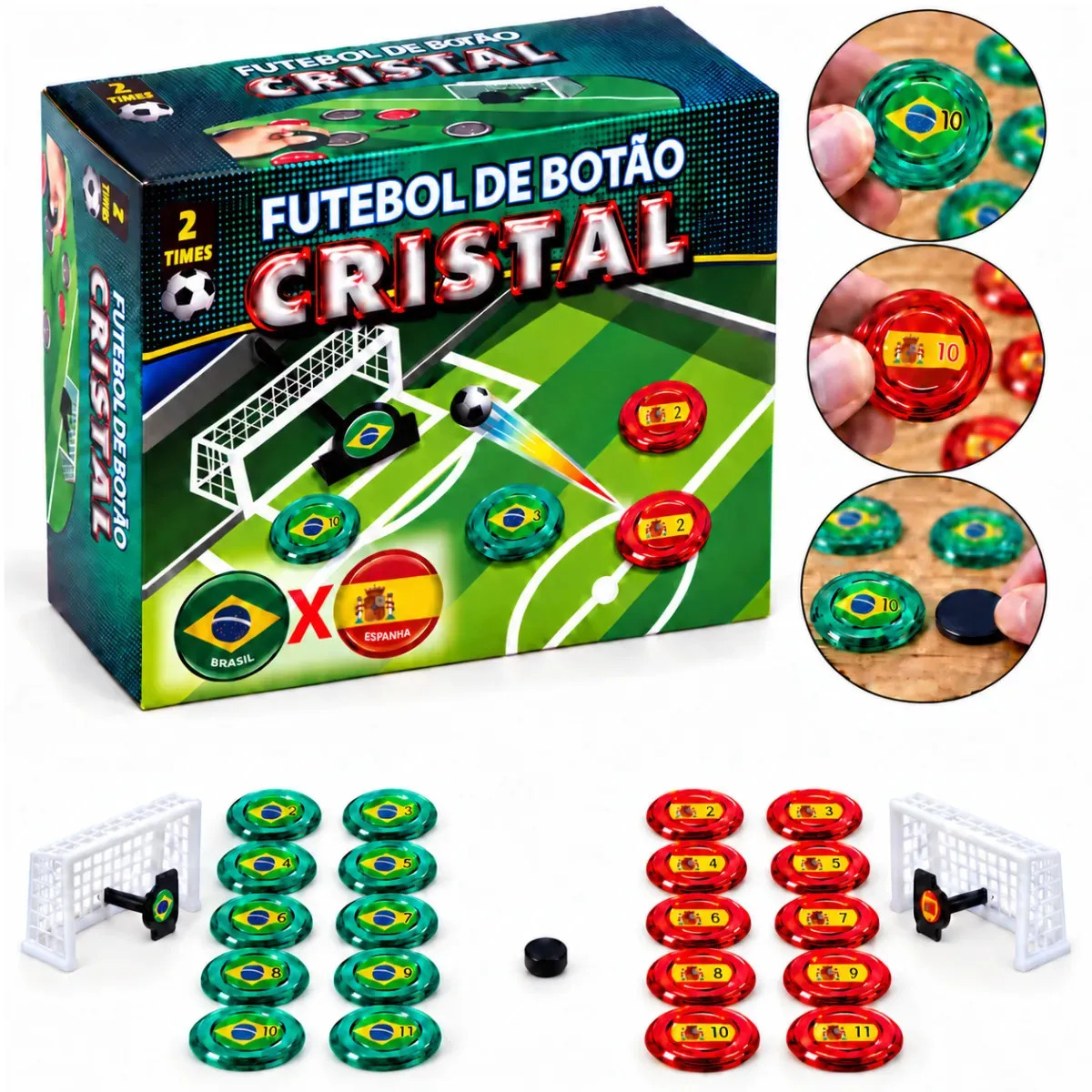 Jogo Futebol De Botão Cristal Seleções Brasil X Espanha Clássico Tradição Coleção E Diversão Alta Qualidade Durabilidade Infantil Adulto BeesClover