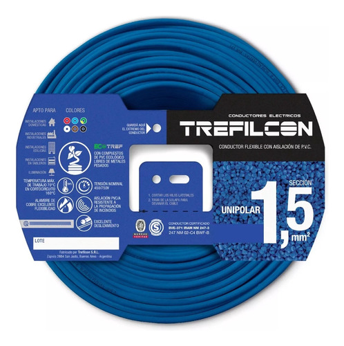 Cable Unipolar 1x1,5mm Normalizado Trefilcon Rollo X 100 Mts