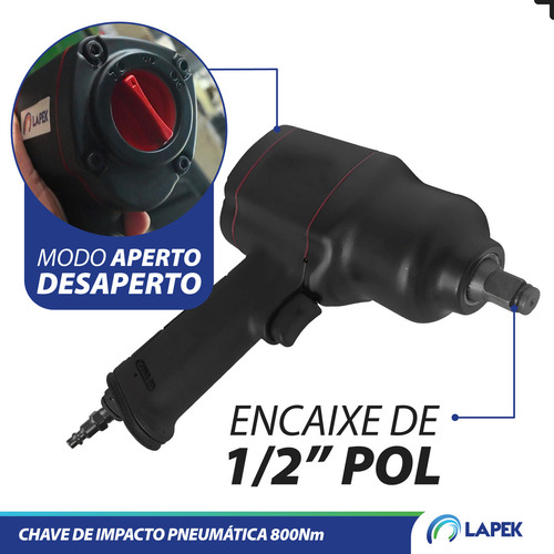Chave De Impacto Pneumática Parafusadeira 1/2 Pol 81 Kgf Lapek