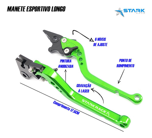 Manete Esportivo Longo Stark Race Kawasaki Z400 Z 400