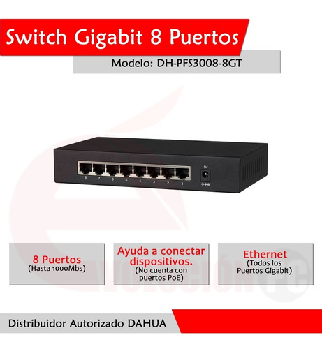 Switch Gigabit 8 Puertos Dahua Dhpfs30088gt / Switching 16g