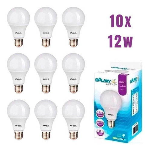 Kit 10 Lâmpadas Bulbo Led A60 12w X 6500k Galaxy Cor da luz Branco-frio