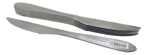 Jogo Faca De Mesa Inox 6 Pçs Cozinha Churrasco Buffet Full Cor Prateado