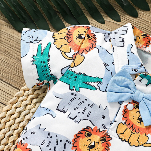 Conjunto Para Niño Camiseta Verde Y Short Estampado Colorido Azul Claro 9-12 M