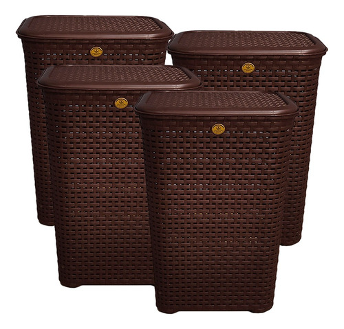 4 Cestos Canasta Organizador Ropa Tapa Rattan Color Chocolate