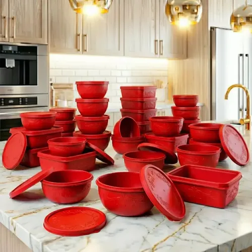 Kit 24 Potes Para Cozinha Sortidas Organizador Mantimentos Vermelho