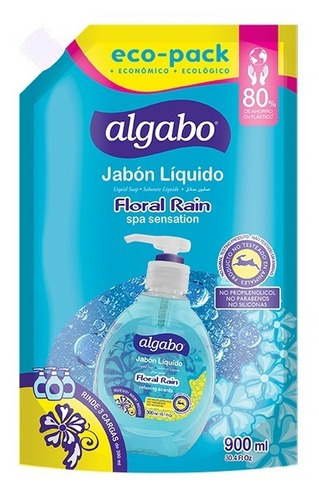 8 Jabon Liquido Algabo Floral Rain Repuesto X 900 Ml ( Mayor