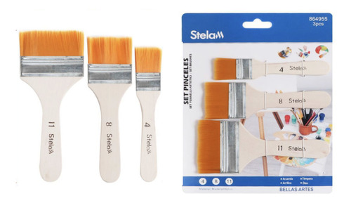 Set 3 Brochas Planas Pintura Escolares 4-8-11 Cms