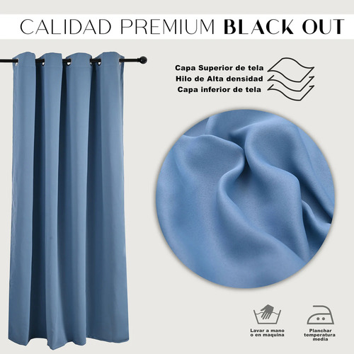 2juegos Cortina Blackout Vero Hogar 2.13m 1.37m Lisa Térmica Azul Claro