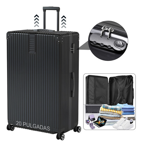 Qianmu Maleta mano de viaje 20in 10kg rigida 4 ruedas360° negro color resistente al desgaste silencioso impermeable y antirrobo