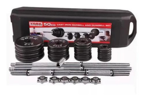 Set De Mancuernas, Pesas Ajustables Hasta 50kg C/barra 150cm Color Negro