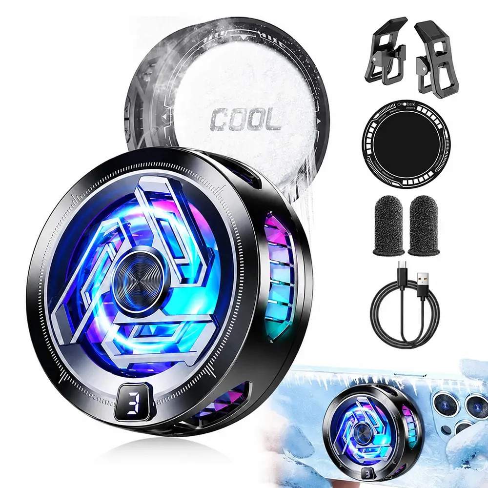 Gievuleo Enfriador Celular Ventilador 4 Fundas Para Dedos Usb Cooler Ventilado Equipo Negro Circular Enfriamiento Rapido Portatil