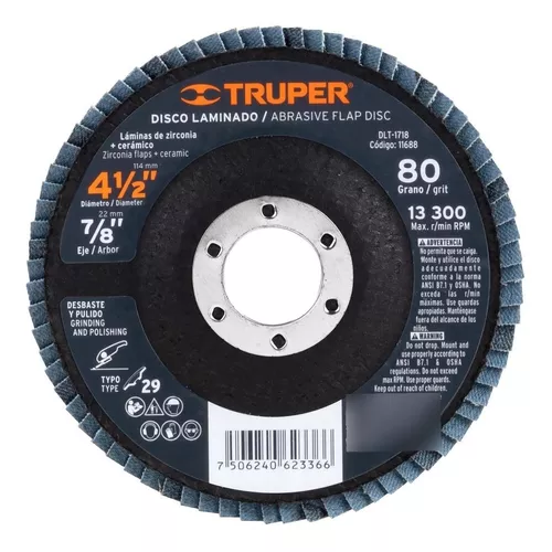 Disco de lija 4-1/2 con respaldo de fibra grano 80 Truper
