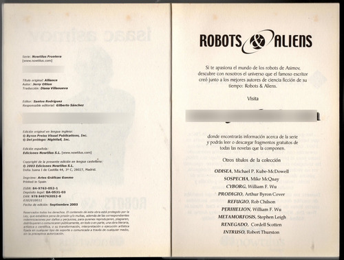 Alianza; Robots & Aliens 10 Jerry Oltion, Isaac Asimov. (Usado)
