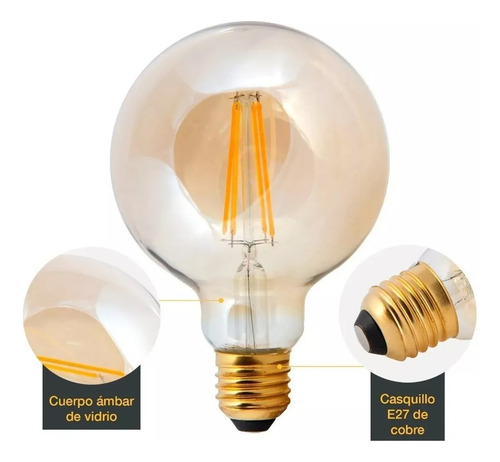 6 Pack Foco Led Vintage Tipo Globo 4w E27 Super Diseño Mg