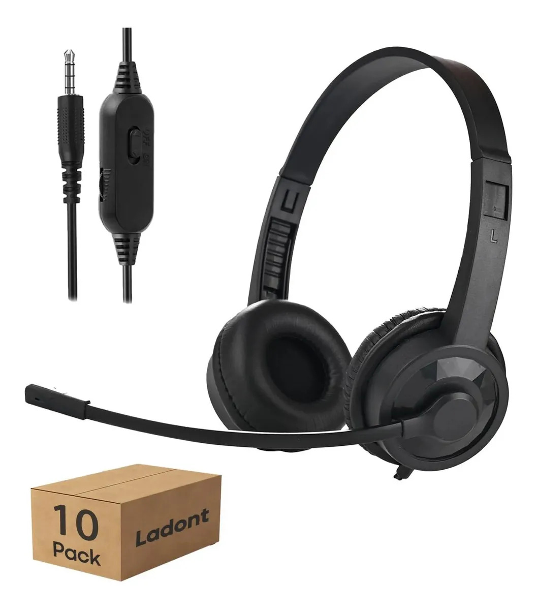 Pack de 10 Auriculares Ladont QS06 con Micrófono y Jack 3.5 mm para Aula