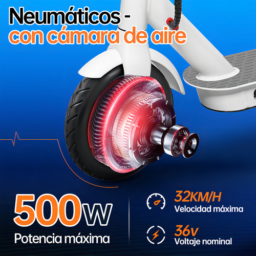 Scooter Eléctrico E9 Pro-v2 Patín Plegable Para Adultos Honey Whale 32 Km/h Con App Control Bluetooth Color Blanco