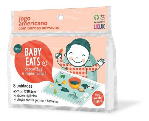 Kit Baby Eats 8 Jogos Americanos Com Bordas Adesivas Likluc