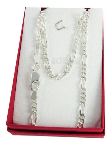 Imagen 1 de 8 de Cadena Plata 925 Figaro Maciza Hombre 3mm 60cm Garantia