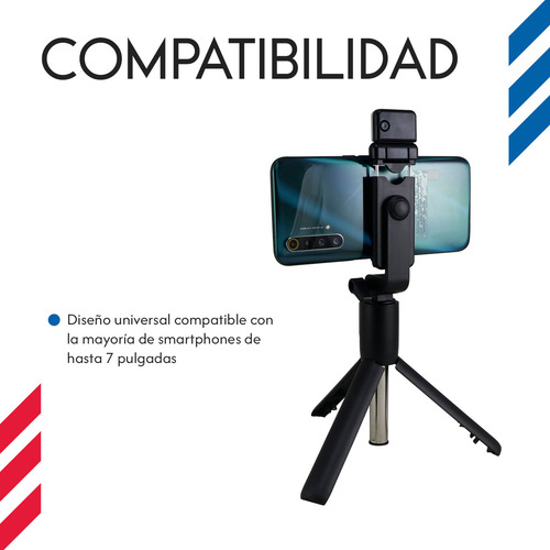 Palo Bastón Selfie Stick Con Luz Led Diler Adaptable Ajustable Flash Con 2 Intensidades Trípode Bluetooth Con Control Remoto Color Negro