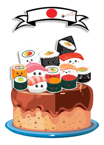 Topo De Bolo Topper Personalizado Sushi Kawaii