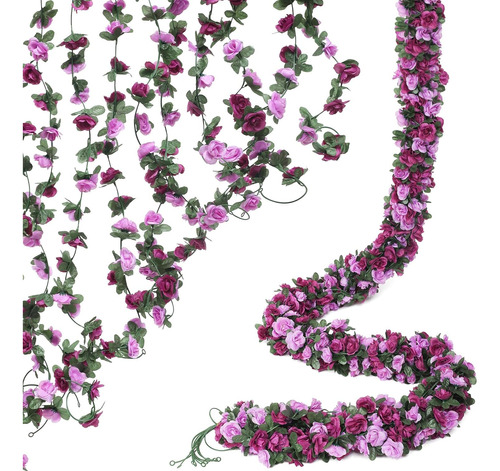 6 Guirnaldas De Flores Artificiales De Peonias - Purpura