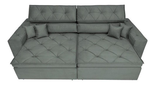 Sofá Retrátil e Reclinável 3,12m com Molas Cama inBox Estilo Suede Velusoft Cinza