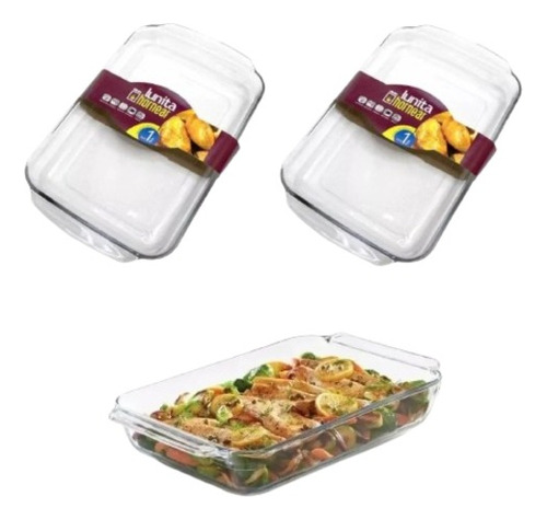 3 Refractario Bandeja Para Hornear De Cristal 3.2 Litros