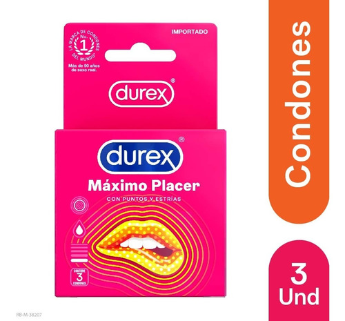 Durex Máximo Placer Cj 3 Condones Con Estrías Y Texturizado