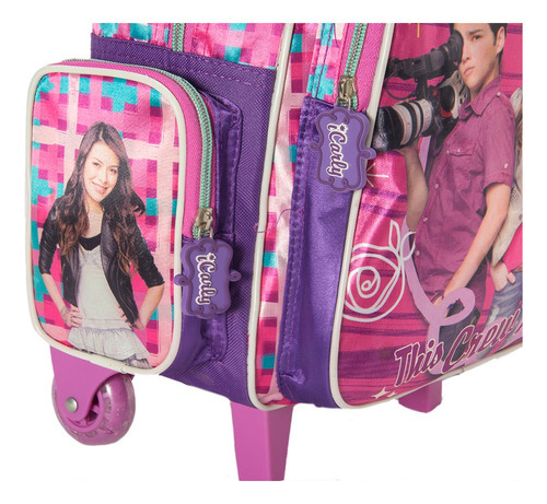Mochila con ruedas moderna para niños, diseño de tela Icarly, color rosa