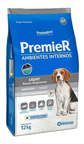 Alimento Premier Super Premium Ambientes Internos Light para cão adulto de raça pequena sabor frango e salmão em sacola de 12kg